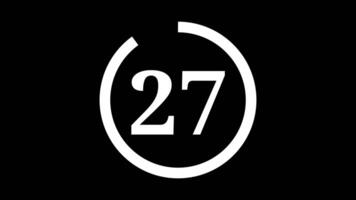 30 seconds countdown timer with white circle countdown animation and white number countdown on black background video