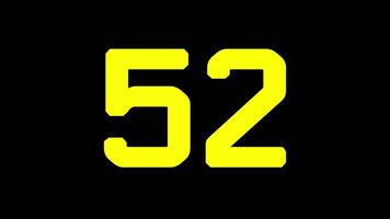 55 seconds countdown timer with bold yellow countdown animation on black background suitable for educational materials about numbers, counting and tech themes video