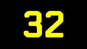 35 seconds countdown timer with bold yellow countdown animation on black background suitable for educational materials about numbers, counting and tech themes video