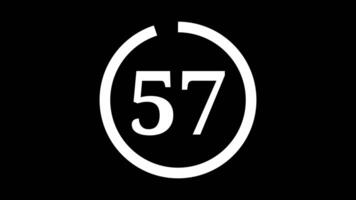 1 minute countdown timer with white circle countdown animation and white number countdown on black background. 60 second cowntdown timer video