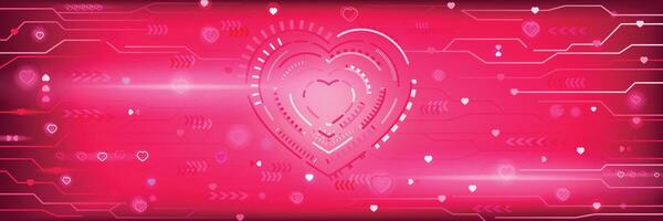 Heart hud technology futuristic digital in pink background illustration abstract digital tech electronics technology love concept vector