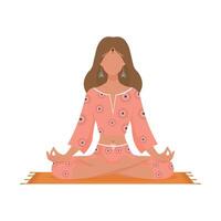 a girl in hippie clothes sitting in lotus pose and meditating.faceless illustration isolated on white background vector