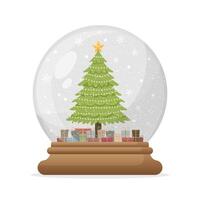 Christmas glass snow globe with Christmas tree and presents flat illustration isolated on white background vector