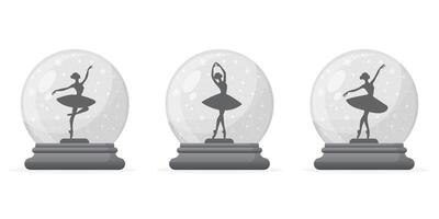 Snow globe set with ballet dancers flat illustration isolated on white background vector