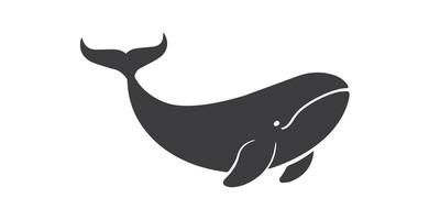 Black silhouette illustration of a whale in a flat minimalist style vector