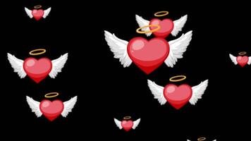 Red Beating Heart with Wings and Halo on Black Background video