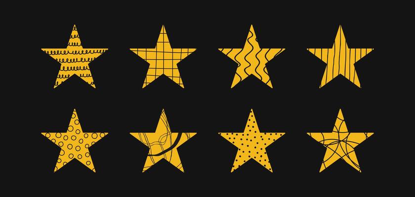 Set of doodle textured stars