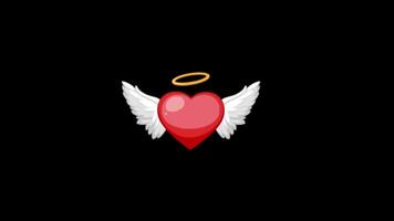 Red Beating Heart with Wings and Halo on Black Background video