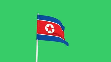 North Korean flag waving on a green background. video