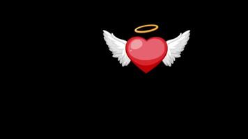 Red Beating Heart with Wings and Halo on Black Background video