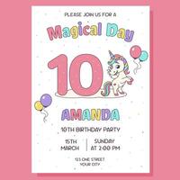 Birthday party invitation card with unicorn and birthday anniversary number. Unicorn concept. vector