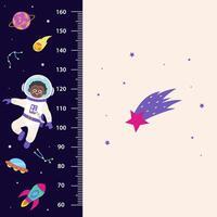 Space height chart for children with space elements and boy. vector