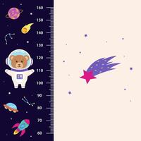 Space animals. Height chart for children with space elements and animal astronaut bear. Space concept. vector