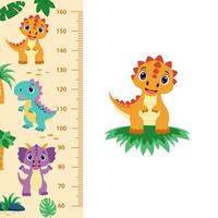 Dinosaur height charts. Set of height charts with dinosaurs and tropical plants. vector