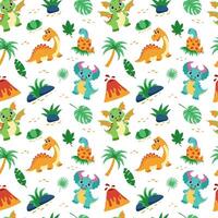Dinosaur seamless pattern. Pattern with dinosaurs and tropical plants. vector