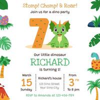 Birthday party invitation with dinosaur concept. Invitation with dinosaur and birthday anniversary number. vector