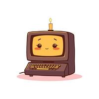 Adorable Retro Computer with Candle and Smiling Face - Vintage Technology Illustration vector