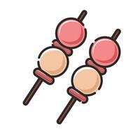 Two skewers tangyuan with pink and white balls on them vector
