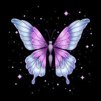 Purple Butterfly with Elegant Wings on Cosmic Starry Background vector