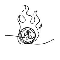 a drawing of a burning dollar coin vector