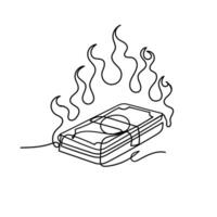 a line drawing of a burning pile of money vector
