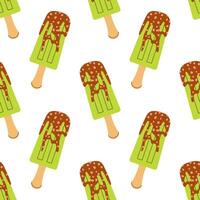 Ice cream. Popsicle with green tea and caramel. Sweet summer dessert. Seamless pattern for textile, wrapping paper, background. vector