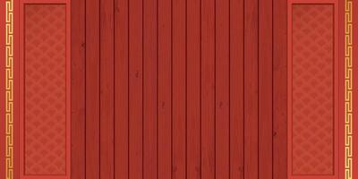 Cut timber panels red color graphic illustration with Chinese style decoration. Chinese New Year greeting card template have blank space. vector