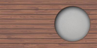 Cut timber panels mocha tone with circle hole have cement texture loft style behind graphic illustration. vector