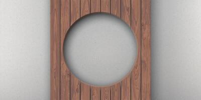Cut timber panels mocha tone with circle hole have cement texture loft style behind graphic illustration. vector