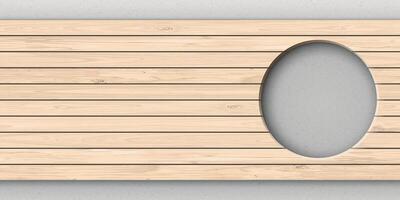 Cut timber panels whitewashed texture with circle hole have cement texture loft style behind graphic illustration. vector