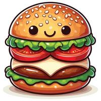Adorable Hamburger Character with Lettuce, Tomato, and Cheese Illustration vector