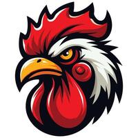 Bold Rooster Head Illustration with Red Crest and Fierce Expression vector