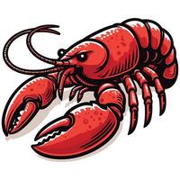 Cartoon Illustration of a Red Lobster with Prominent Claws and Long Antennae on White Background vector