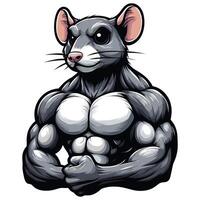 Cartoon Illustration of a Strong Muscular Rat with Defined Biceps and Tough Expression vector