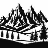 Majestic Mountain Range Silhouette with Pine Trees in a Scenic View vector