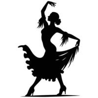 Elegant Silhouette of a Graceful Flamenco Dancer in Flowing Dress vector