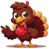 Adorable Cartoon Turkey Character Smiling and Pointing in a Friendly Pose vector
