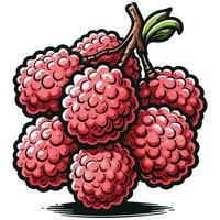 Fresh and Juicy Lychee Fruit Bunch with Leaves on White Background vector