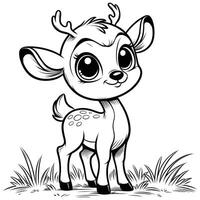 Cute Cartoon-Style Outline Drawing of a Reindeer vector
