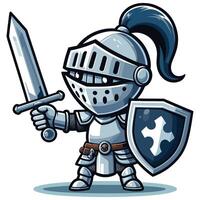 Adorable Chibi Style Medieval Knight with Sword and Shield Illustration vector