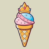Delightful Cartoon Illustration of an Ice Cream Cone Adorned with a Royal Crown vector