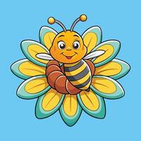 Adorable Cartoon Honeybee Resting on a Blooming Flower vector