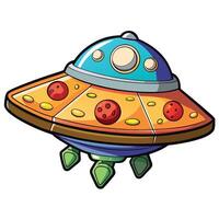Funny Cartoon Pizza Soaring Through the Sky in a UFO vector