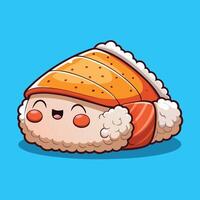 Cute Cartoon Illustration of a Sleeping Onigiri Sushi with a Dreamy Zzz Expression vector