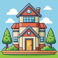 Cartoon Illustration of House Building with Excavator and Blueprint vector