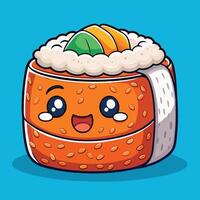 Adorable Maki Roll Drizzled in Savory Sauce in Cartoon Style vector