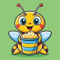 Adorable Honeybee Delightfully Indulging in Crunchy Popcorn vector