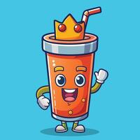 Cartoon Image of Crowned Juice Drink Soda with Ice Cubes vector