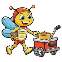 Cute Honeybee with Trolley Full of Honey Jam Cartoon vector