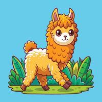 Adorable Cartoon Icon of a Walking Llama or Alpaca with a Funny Expression vector